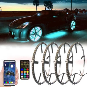 4x 15.5'' RGB Wheel Ring Lights LED Light For Truck Car Rim Lights Bluetooth APP - Picture 1 of 17