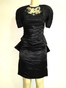 Gunne Sax Jessica McClintock Vintage 80s Dress size 5 S black satin lace puff - Picture 1 of 5