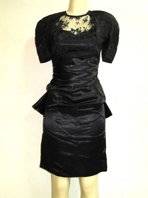 Винтажное платье 80-х Gunne Sax Jessica McClintock размер 5 S черное атласное кружевное затяжка - Изображение 1 из 4