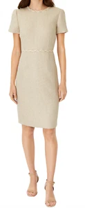 NUEVO VESTIDO VAINA TWEED CHAMPAGNE METÁLICO ANN TAYLOR PETITE TALLA 0P 0 - Imagen 1 de 9