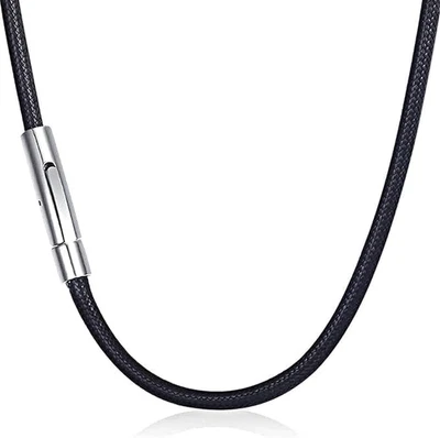 Lederkette 3mm 51cm Herren Damen geflochten Verschluss Schwarz Edelstahl - Bild 1 von 4