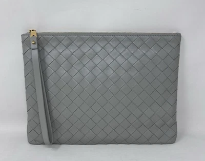 Bottega Veneta Intrecciato Leather Gray Strap Clutch Bag New 2025 Wristlet - Image 1 of 4