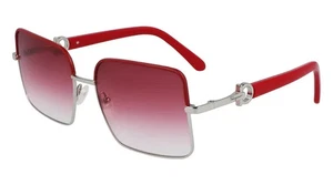Salvatore Ferragamo Women's Sunglasses Silver/Burgundy Metal Square SF302SL 049 - Picture 1 of 2