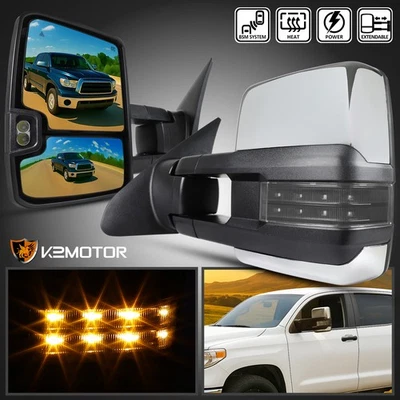 Chrome Fits 2007-2021 Tundra Sequoia Power Heated Tow Mirrors+Smoke LED Signal Foto 1 de 4