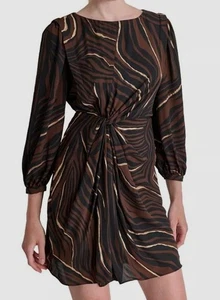 Abito donna DKNY marrone girocollo davanti manica lunga aderente e svasato taglia 10. - Foto 1 di 4