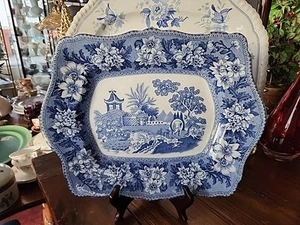 14.3/4" Blue Transferware JOHN STEVENTON & SONS BURSLEM ROGERS PLATTER - Picture 1 of 16