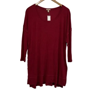 NWT Anthropologie BORDEAUX Ribbed Slouchy Long Sleeve Tunic Top Red Size Large - Picture 1 of 13