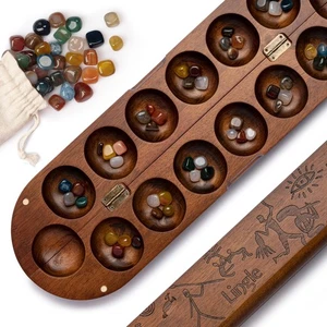 Deluxe Mancala Brettspiel Set - Echtholz Klappbrett mit 48 gemischten... - Bild 1 von 9