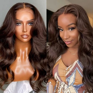 Pelucas de cabello humano frontal de encaje Hd 13x6 marrón chocolate onda corporal para mujeres negras - Imagen 1 de 13