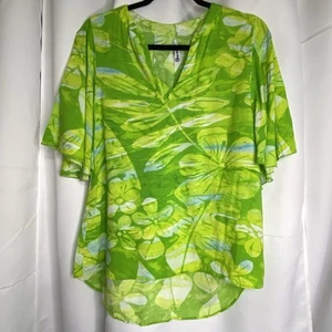 Vintage Jams World Blouse Seagrass Women's Size Small Hawaiian Tropical Flower - Picture 1 of 5