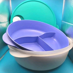 Tupperware 3 pc Crystalwave 3 Qt Microwave Bowl 2643 Divided Dish 3284 Lid 2651 - Picture 1 of 11