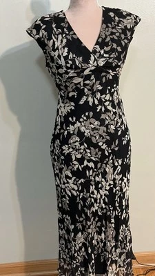 Jones New York Black Floral Baby Doll VTG   Silk Grudge Y2K Sheath Midi Dress 4 - Image 1 of 4