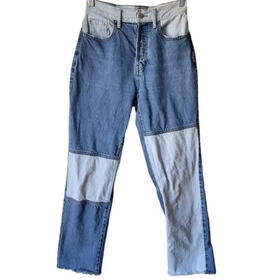 Jeans Pacsun Feminino 25 Patchwork Pai Botão Mosca Retrô Anos 90 Reto Bainha Crua Azul - Imagem 1 de 4