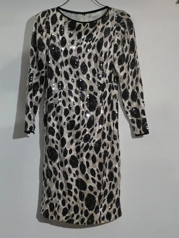 Vtg 80s Anne Crimmins For Umi Long Sleeve Dress Size 8 100% Silk Leapord Sequin  - Image 1 of 4