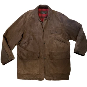 Banana Republic Brown Leather Collar Field Jacket Chore Flannel Lined Mens XL - Picture 1 of 13