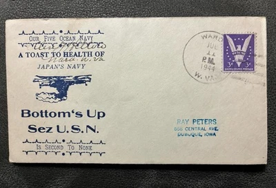 WWII Patriotic Postal History Cover A Toast To The Japanese Navy Bottoms Up - Image 1 of 3