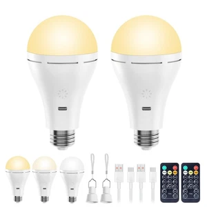 2 Pack Rechargeable E26 LED Light Bulb with Remote 3 Color Temperatures - Picture 1 of 7