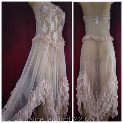 Vintage ESCANTE Sheer GOWN Long CHIFFON Sweep Lace Ruffles Lingerie Dress ~M/L  - Image 1 of 4