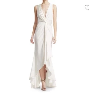 795$ Cinq À Sept Iris Plunging Twist High-Low Gown White Silk Drape Dress Sz 2 - Picture 1 of 24