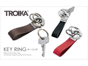 Troika KEY CLICK Leather Key Ring Fob with 3 Rings in black, brown, rose gold, - Picture 1 of 7