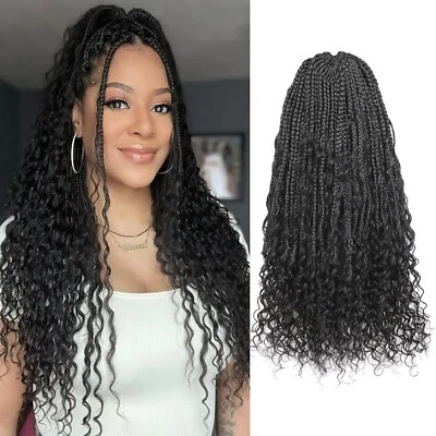 Con extremos de rizos de cabello humano trenzas boho caja 24 pulgadas 8 paquetes 96 hebras pre-bucle Foto 1 de 4