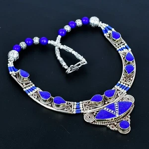 Lapislazzuli Collana 925 Argento Sterling Tibetano Gioielli Per Mamma Regali - Foto 1 di 4