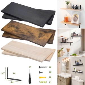 Floating Shelves Wall Mounted Set of 2, Rustic Wood Wall Storage Shelves for Bed - Picture 1 of 42
