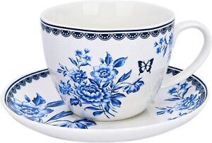 STP Porcelain J-217507 Tea Cup and Saucer, Vintage Indigo, Bone China, 15.2 oz