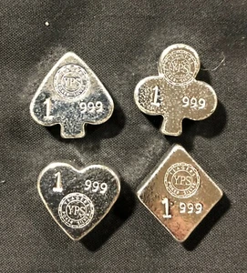 4 oz Set YPS 3D "Poker Suits" 999 fine silver bar - YPS - Yeager's Poured Silver - Picture 1 of 2