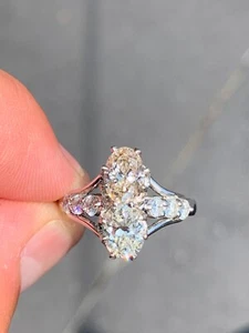 Platinum diamond 2.60ct 2 stone cluster ring French - Picture 1 of 9
