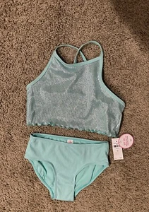 NWT JUSTICE Girl Mermaid Metallic Bikini Tankini Swimsuit 8 - Picture 1 of 2