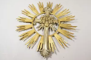 36cm Strahlenkranz mit Kruzifix Bronze Metall teilvergoldet 19.Jhd (GO640) - Bild 1 von 12