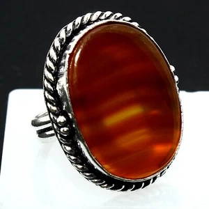 Anello fatto a mano con pietra preziosa ovale onice sfumata rossa naturale re... - Foto 1 di 5