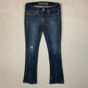 Pantalones de mezclilla ajustados American Eagle 0 para mujer bota tiro distress azul elástico - Imagen 1 de 12