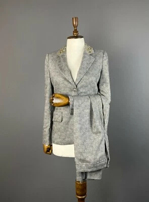 Mujeres BOUTIQUE MOSCHINO Gris Lana 2 Piezas Dos Botones Blazer Abrigo Deportivo Talla 6 Foto 1 de 4