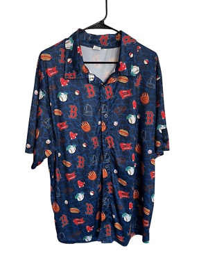 Boston Red Sox Mens Multicolor Graphic Print Hawaiian Button Up Shirt Size XL - Image 1 of 4