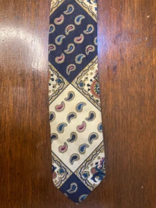 Vintage MCM Created For Paul Harris Tie Necktie Blue Paisley Pattern 100% Cotton - Picture 1 of 5