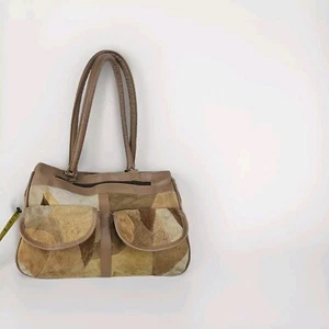 Brown Patchwork Boho Purse Tote Shoulder Hand Bag W/ Wallet Brown Faux Leather  - Picture 1 of 8