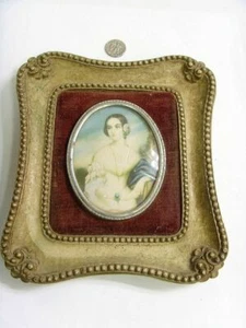 antique velvet frame beautiful Georgian society woman miniature picture 50776 - Picture 1 of 7