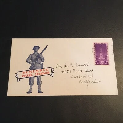 FDC 1944 #905 WWII Patriotic Cachet . “REMEMBER PEARL HARBOR With 3C Stamp USA  - Image 1 of 2