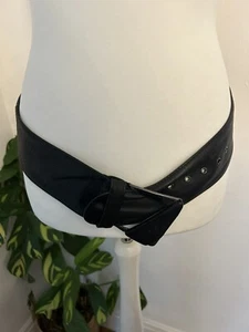 Y2K River Island 90’s Black Soft Leather Wide Belt Large Buckle Size M - Picture 1 of 5