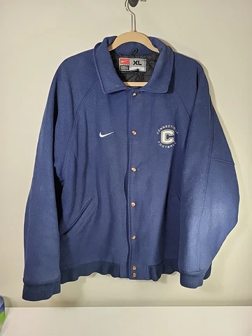 Vintage 90s UCONN Football Nike Varsity Jacket Men's XL Button Up Wool Blend Cover