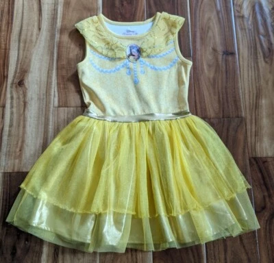 Disney Princess Beauty and the Beast Belle Dress Girls Size 6 Yellow Mesh Tulle - Image 1 of 4