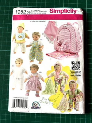 15" Baby Dolls Clothes Blanket & Bag Sewing Pattern NEW UNCUT - Simplicity 1952 - Image 1 of 2