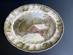JOHNSON BROS THE FRIENDLY VILLAGE COVERED BRIDGE 15 1/4" OVAL SERVING Platter - Picture 1 of 4
