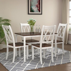 5-Piece Dining Table Set Home Kitchen Table and Chairs Wood, White+Cherry - Picture 1 of 21