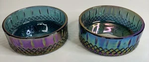 Vintage (2) Matching Indiana Iridescent Carnival Glass Blue/Green Candy Dishes - Picture 1 of 12