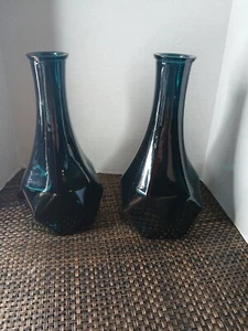 IKEA Glass Vase Bottle Geometric Scandinavian Green Blue Retired Set of  2 - Picture 1 of 5