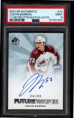 JUSTIN BARRON 2021-22 UD SP Authentic Future Watch Retro #/499 ROOKIE PSA 9 RC - Image 1 of 2