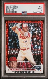 2023 Topps Series 1 Mike Trout Red Foil PSA 9 Parallel /199 Angels Ice Crackle - Picture 1 of 2